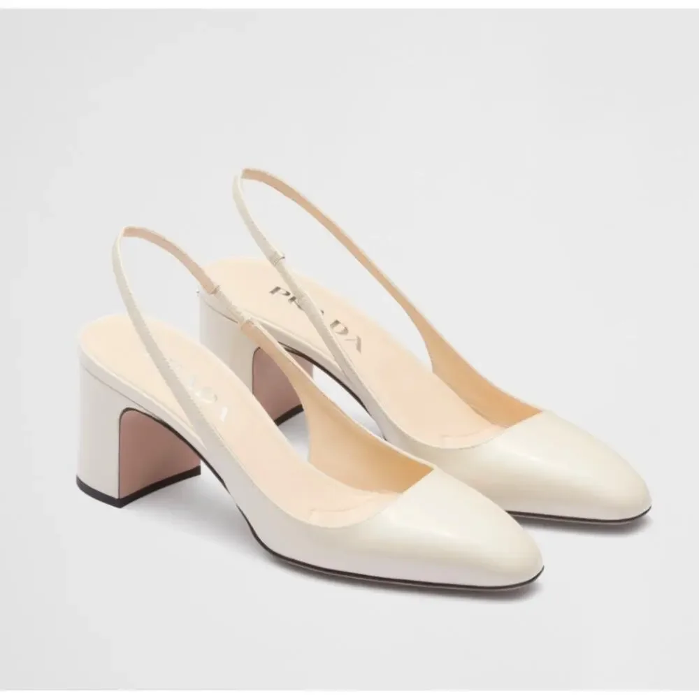 Prada Triangle Logo Patent Leather Slingback Pumps Ivory 40 - Picture 5 of 15